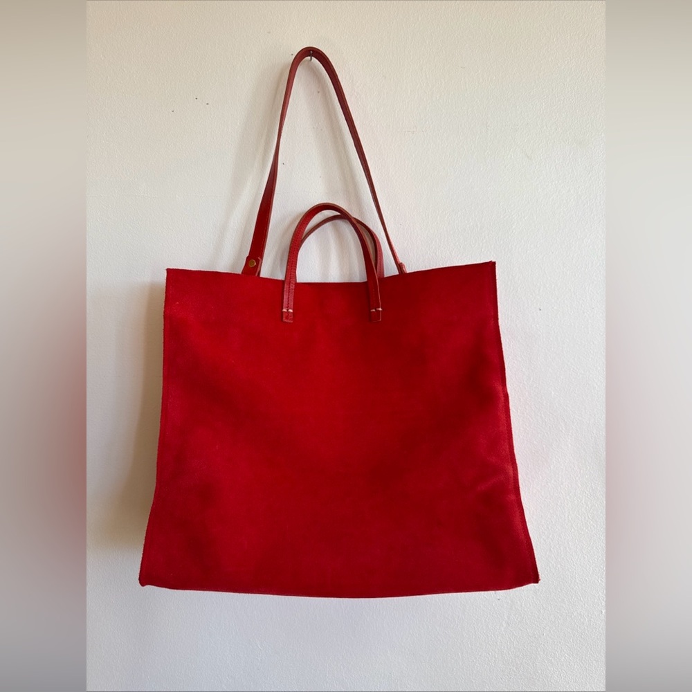Clare V. Red suede simple tote bag.